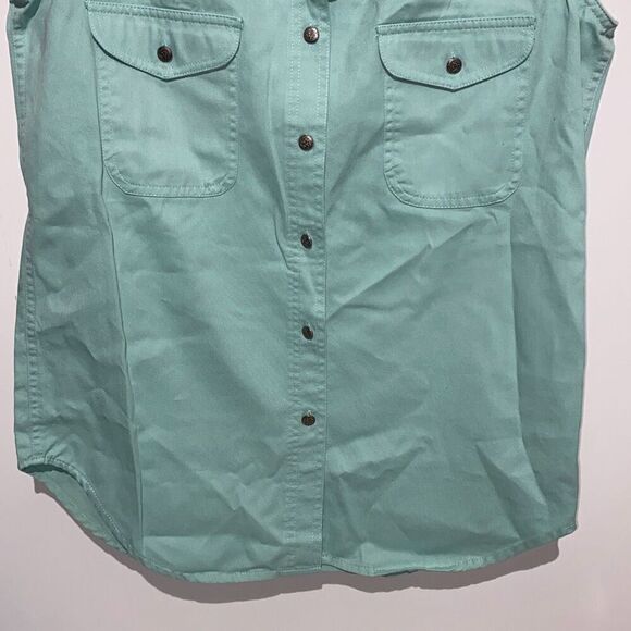 Denim Republic Women's Green Collared Cotton Sleeveless Shirt Size Medium - Picture 2 of 7